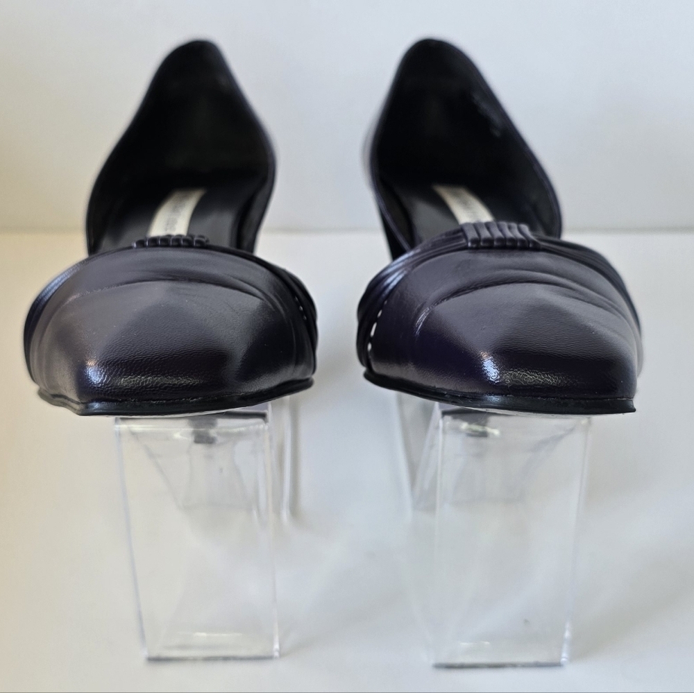 Ann Marino d'Orsay Plum Heels Square Toe Woven Strap Pumps Vintage Sz. 8.5 - Picture 6 of 11